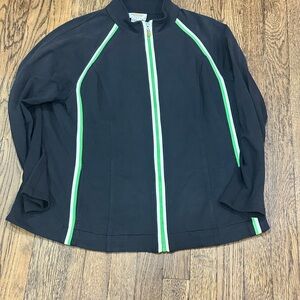 Talbots Black Bomber Jacket with Green Trim